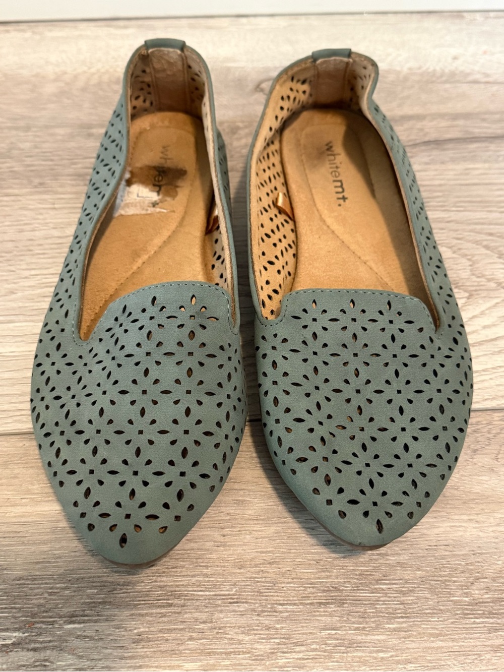 women's teal laser-cut pointed slip-on flats by White Mt.